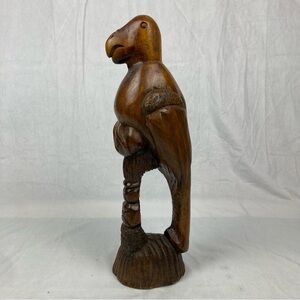 VTG 17.5" Hand Carved Parrot Bird Sculpture Natural Stained Wood Negril Jamaica